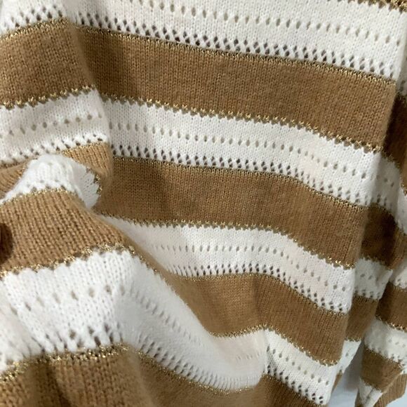 NWOT! Striped Brown/Cream/Gold Long Open Knit Sweater by Venus Size XL - Picture 2 of 9